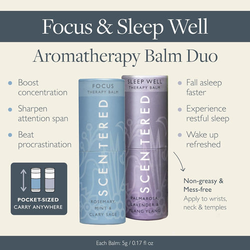 Aromatherapy Balm Stick Duo for Sleep & Focus - All Natural Sleep Balm with Lavender & Focus Aid with Rosemary - Essential Oil for Relaxation & Concentration - Mother'S Day Gift Ideas