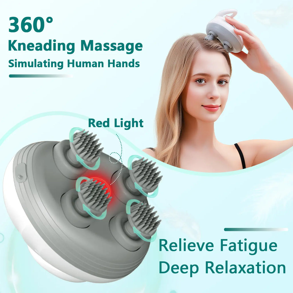 TISSCARE Electric Scalp Massager, Cordless Head Massager for Hair Growth and Stress Relax, 3 Speed Modes, Waterproof Rechargeable Handheld Portable Body & Scalp Head Scratcher Massager with Kneading, Massage Tool, Relaxation Tool, Neck Shoulder Leg Waist