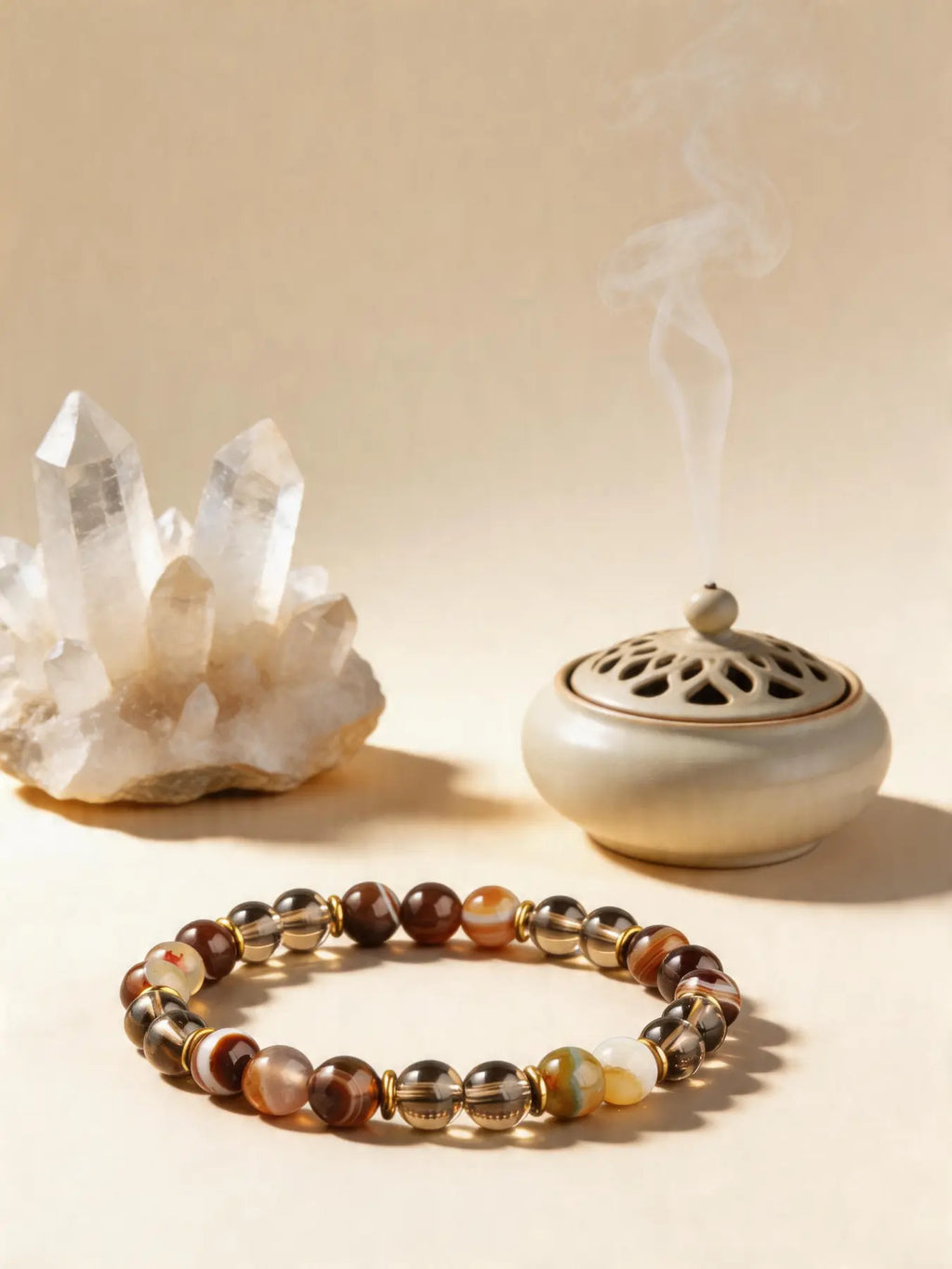 Grounding Crystals for Anxiety: Natural Banded Agate Shield Crystal Bracelet