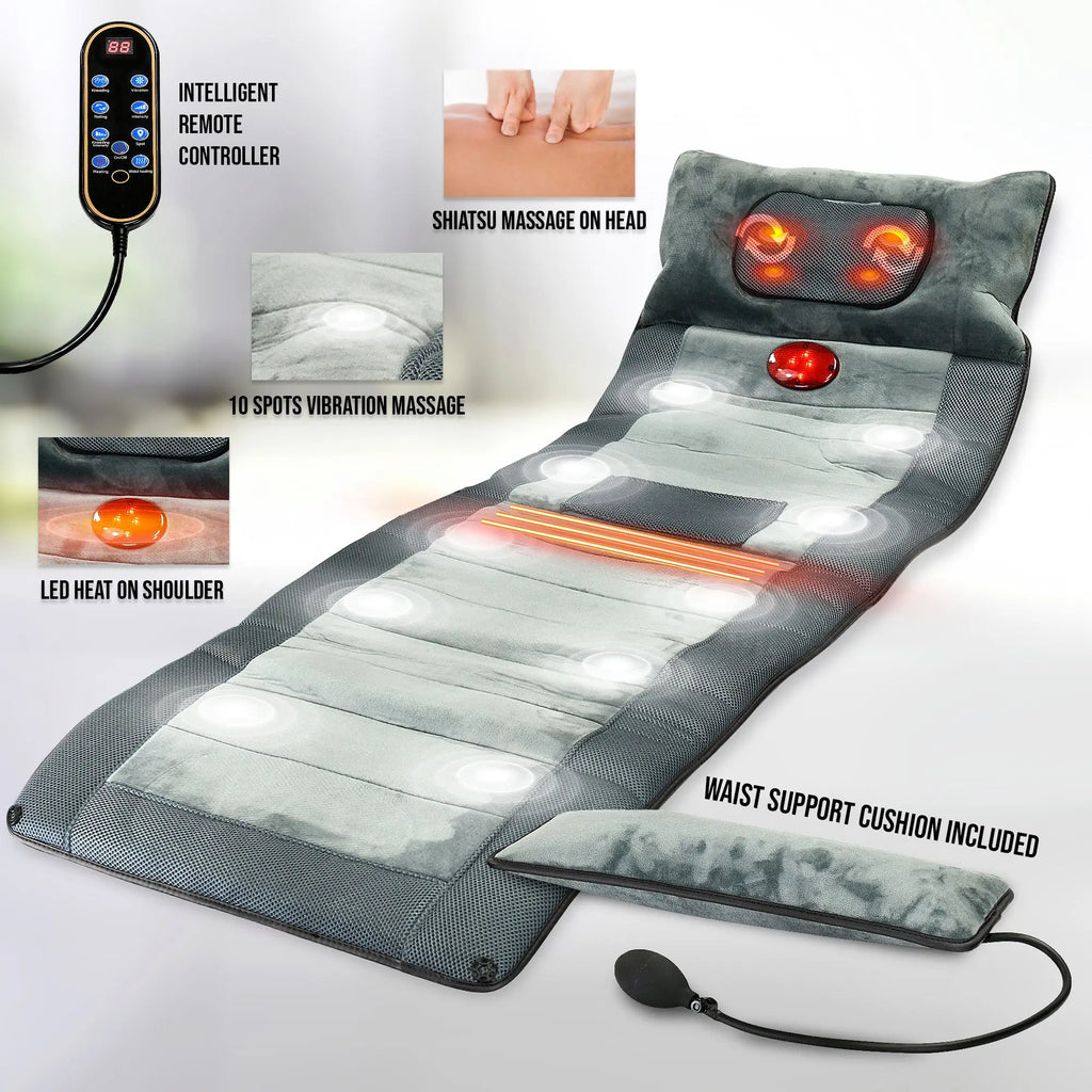 Carepeutic Luxury Comfort Full Body Massage Mat with Heat, 10 Vibrating Motors, Kneading Massage for Head, Deep Tissue Massage for Back, Neck and Legs Relaxation at Home or Office